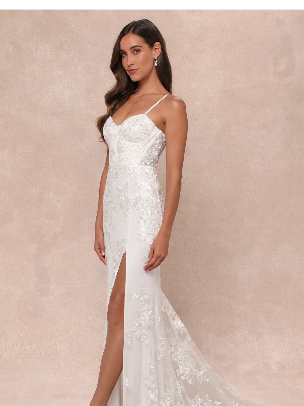 NWT Ethereal Elegance White Lace Bustier Wedding Evening Dress Thigh Slit